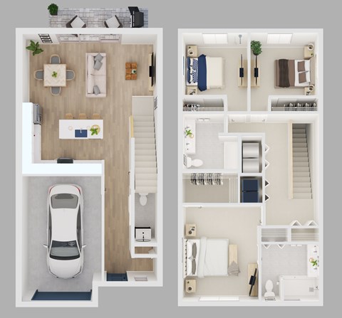 Floor plan for 3 beds, 2.5 baths, 1521 sqft